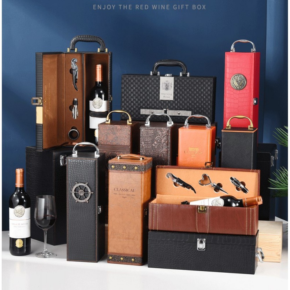 Single Wine PU Leather Gift Box Wholesale, Champagne Wine Box Packaging Customization