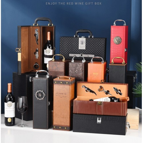 Single Wine PU Leather Gift Box Wholesale, Champagne Wine Box Packaging Customization