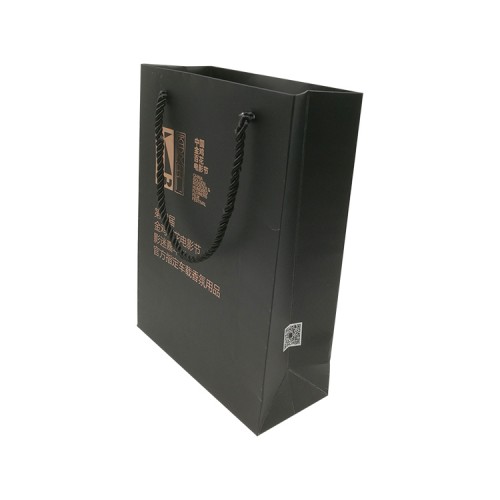 Black Texture Paper Color Matt Lamnation Paper Bag With Rope Handle