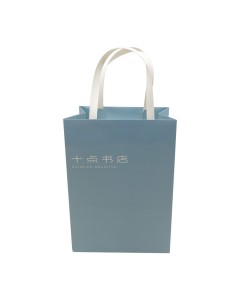 Ivory Paper Material Blue Printing Package Bag With Plastic Handle